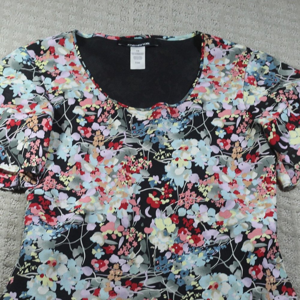 Jones New York Size 10 Floral 100% Silk Blouse